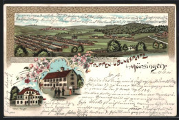Lithographie Münsingen, Ludwigshöhe, Hotel Fezer, Panorama Um 1900  - Muensingen