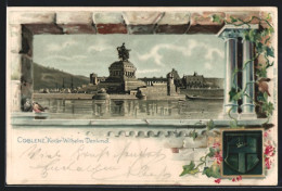 Passepartout-Lithographie Koblenz, Kaiser Wilhelm Denkmal Mit Wappen  - Andere & Zonder Classificatie