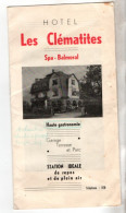 Spa - Balmoral , Hôtel - Restaurant  " Les Clématites " Route De Tiège ,1 Dépliant + 1 Facture ( 1953 ) - Non Classés