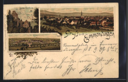 Lithographie Emmendingen, Heil- Und Pflegeanstalt, Ruine Hochburg, Ortsansicht  - Emmendingen