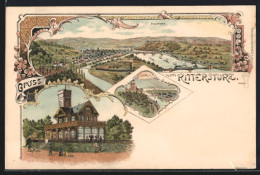 Lithographie Koblenz, Gesamtansicht Mit Umgebung Von Oben, Gasthof Rittersturz  - Koblenz