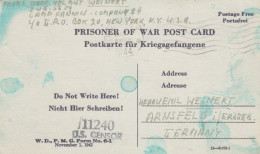 1944: PoW - Post Card New York To Arnsfeld, Censor - Autres & Non Classés