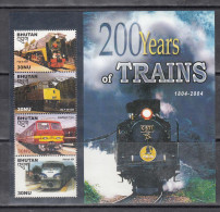 BHUTAN, 2005,  The 200th Anniversary Of Steam Locomotives, Train, Trains,  SS,   MNH, (**) - Bhutan