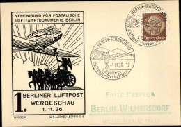 Artiste CPA Roski, Berlin, 1. Berliner Luftpost Werbeschau 01.11.1936 - Sonstige & Ohne Zuordnung