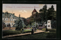 AK Freiberg I. Sa., Clemens Winkler-Denkmal Mit Schlossturm  - Freiberg (Sachsen)