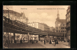 AK Hamburg, Rödingsmarkt-Grasskeller-Ecke Mit Hochbahn, U-Bahn  - Metro