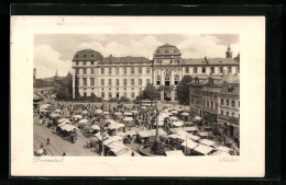 AK Darmstadt, Schloss Mit Markttreiben Davor  - Darmstadt