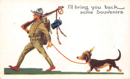 ¤¤   -  Illustrateur " WALL "  -  Guerre 1914-18  -  Soldat Américain  -  Chien " TECKEL "   -  ¤¤ - Cani