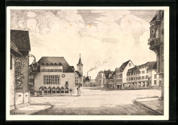 Künstler-AK Schwenningen A. N., Marktplatz Mit Rathaus Von Der Dauchingerstrasse Aus Gesehen  - Other & Unclassified
