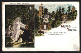 Lithographie Baden-Baden, Yburg Mit Burkhard Keller Von Yburg  - Baden-Baden
