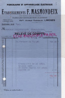 87 -LIMOGES -ETS MASMONDEIX-PORCELAINE FOURNITURES ELECTRICITE-60 AVENUE GARIBALDI- 1940 CHENERAILLES CHATELUS MARCHEIX - Elettricità & Gas