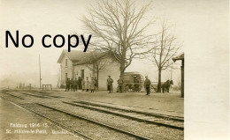 CARTE PHOTO ALLEMANDE - SOLDAT DEVANT LA GARE DE SAINT HILAIRE LE PETIT PRES DE DONTRIEN - NAUROY MARNE GUERRE 1914 1918 - Oorlog 1914-18