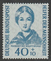 BRD: 1955, Mi. Nr. 225, Wohlfahrt: Helfer Der Menschheit (VI), 40+10 Pfg. Florence Nightingale.     **/MNH - Unused Stamps