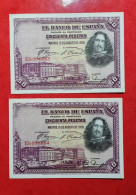 SEQUENTIAL NUMBER PAIR SPAIN BANKNOTE LOT 2x 50 PESETAS 1928 AUNC PAREJA BILLETES ESPAÑA *COMPRAS MULTIPLES CONSULTAR* - 50 Peseten