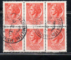 ITALIA REPUBBLICA ITALY REPUBLIC 1968 - 1976 SIRACUSANA TURRITA STELLE STARS LIRE 10 BLOCCO USATO BLOCK USED OBLITERE' - 1961-70: Usados