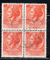 ITALIA REPUBBLICA ITALY REPUBLIC 1968 - 1976 SIRACUSANA TURRITA STELLE STARS LIRE 10 QUARTINA USATA BLOCK USED OBLITERE' - 1961-70: Usados