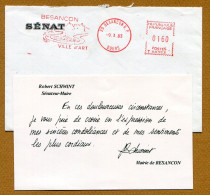 ROBERT SCHWINT  : CARTE AVEC AUTOGRAPHE  (1983) BESANCON - Sénateur-Maire - Politico E Militare