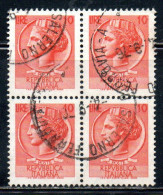 ITALIA REPUBBLICA ITALY REPUBLIC 1968 - 1976 SIRACUSANA TURRITA STELLE STARS LIRE 10 QUARTINA USATA BLOCK USED OBLITERE' - 1961-70: Used