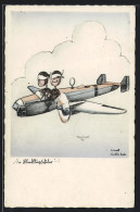 Künstler-AK Flugzeug, Fliegerhumor Nr. H.20, Die Blindflugschüler  - 1939-1945: II Guerra
