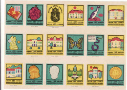 Czech Republic, 18 X Matchbox Labels, 150 Years Of The Regni Bohemia National Museum - Butterfly, Bird, Coins, Castle - Luciferdozen - Etiketten