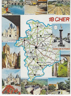 18 - Carte Contour Géographique Du Département  Du CHER  ( Flamme Secap " Les AIx D'Angillon" 14.12.1989 + Timbre ) - Landkarten