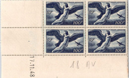 POSTE AERIENNE N° 18. Bloc De 4  Du 17.11.48 - 100f.Bleu Noir NEUF ** Cote + De 48€ - Altri & Non Classificati