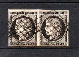 France 1850 Old Ceres Stamps In Pair (Michel 3) Used, Partly Thin - 1849-1850 Ceres