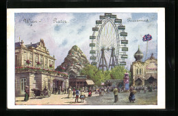 Künstler-AK Wien, Wiener Prater, Lustspieltheater & Riesenrad  - Other & Unclassified