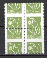 BH-18 Belle Variété Marianne De Lamouche N° 3967e ** Piquage à Cheval En Boc De 4. A Saisir !!! - Unused Stamps