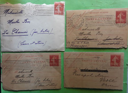 Lot De 4 Lettres Ou Cartes Lettres Avec  Flammes KRAG ,PARIS Avenue D' Orléans & Bd Malesherbes Semeuse 10 C 1912 - 1914 - Sellado Mecánica (Otros)