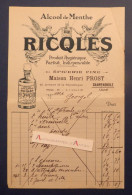 ● Henri PROST épicerie à Champagnole (Jura) - RICQLES Alcool De Menthe - Facture 1926 à M. Georgel - 1900 – 1949