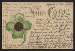 AK Kleeblatt Mit Aufgeklebtem Reichs-Pfennig  - Monete (rappresentazioni)