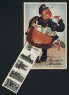 Leporello-AK Brüssel / Bruxelles, Briefträger Mit Ansichten In Der Posttasche, Kathedrale, Manneken Pis, Rathaus  - Brüssel (Stadt)