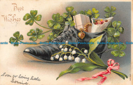 R125589 Greetings. Best Wishes. Shoe And Flowers - Monde