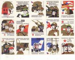 Czech Republic, 15 X Matchbox Labels, Army, Flag, Cannon, Tank, Helicopter, Skydiver, Rocket Launcher - Luciferdozen - Etiketten