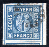 Bayern 10, Riesenrandige Gebr. 6 Kr. Blau M. Rechtem Bogenrand - Usados