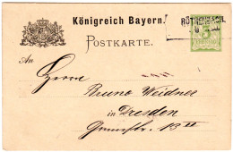 Bayern, Aushilfstempel RÖTHENBACH Klar Auf 3 Pf. Ganzsache V. Grossholz  - Cartas & Documentos