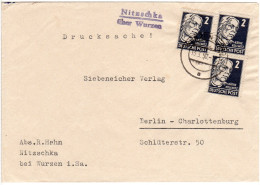 DDR 1950, Landpost Stpl. NITZSCHKA über Wurzen Auf Drucksache Brief M. 3x2 Pf. - Cartas & Documentos