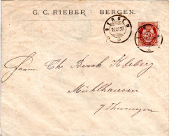 Norwegen 1883, 20 öre Braun Auf Sauberem Firmen Brief V. Bergen N. Deutschland - Storia Postale