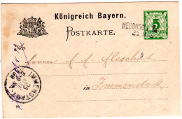 Bayern 1899, L2-Aushilfstempel NEUBURG A. Ka. Klar Auf 5 Pf. Ganzsache - Brieven En Documenten