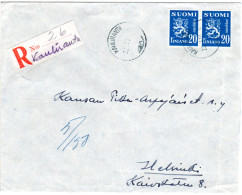 Finnland 1951, KAULIRANTA, Handschriftlicher Reko Zettel Auf Brief M. Paar 20 M. - Otros & Sin Clasificación