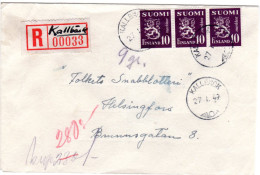 Finnland 1949, KALLBÄCK, Handschriftlicher Reko Zettel Auf Brief M. MeF 3x10 M - Autres & Non Classés