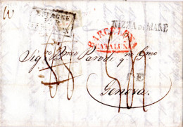 Spanien 1838, Brief V. Barcelona Via Frankreich U. Schiffspost N. Sardinien  - Covers & Documents