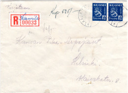 Finnland 1949, KAURILA, Handschriftlicher Reko Zettel Auf Brief M. MeF 2x12 M - Autres & Non Classés