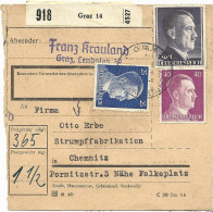 DR Österreich, 2 Mk.+25+40 Pf., Ostmark Paketkarte V. Graz N. Chemnitz - Lettres & Documents