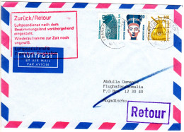 BRD 1991, 3 Marken Auf Postsperre Retour Brief V. Frankfurt N. Somalia - Cartas & Documentos