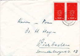 Saar 1952, MeF Paar 15 F. Rotes Kreuz Auf Portorichtigem Brief V. Saarbrücken - Croix-Rouge