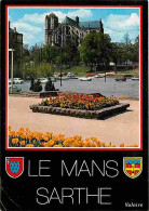 72 - Le Mans - La Cathédrale Saint Julien Vue De La Promenade Des Jacobins - Automobiles - Blasons - Flamme Postale De L - Le Mans