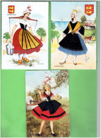 LOT 3 CARTES BRODEES NORMANDIE NORMANDE COIFFE COSTUME FOLKLORIQUE CARTE BRODEE - Brodées