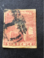 BARBADOS.  SG 11. 6d Pale Rose Red. FU. CV £120 - Barbades (...-1966)